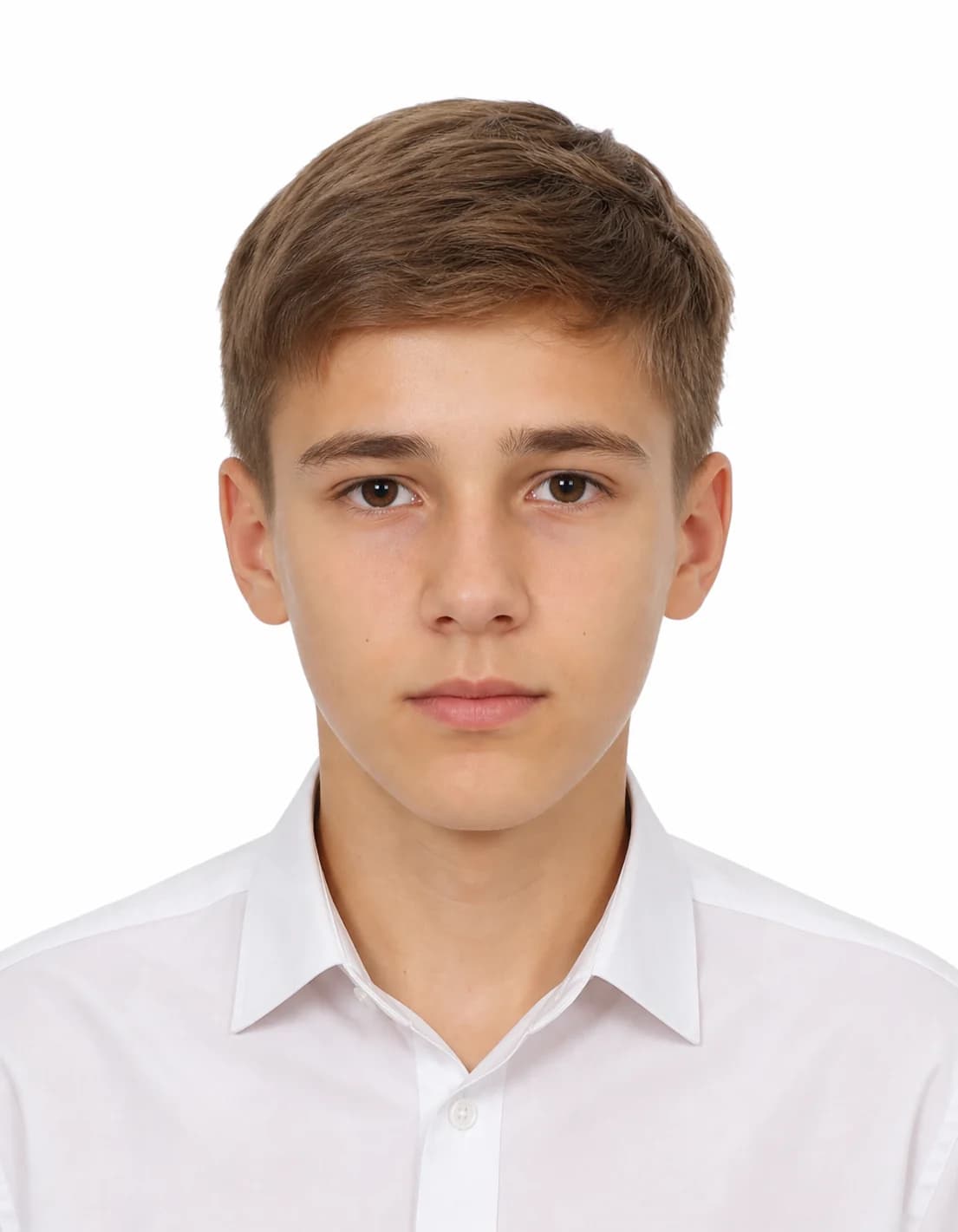 Готовое фото 35×45 на белом фоне для первого паспорта подростка в 14 лет